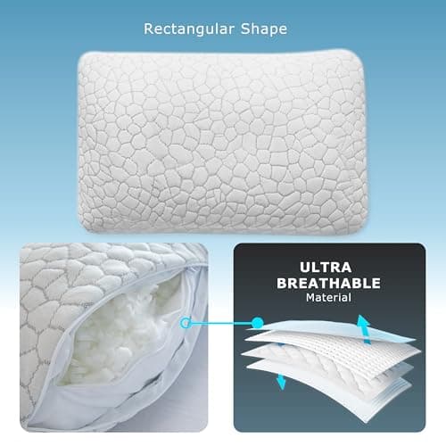 Pharmedoc Adjustable Shredded Memory Foam Bed Pillow - Perfect for Side Sleeper - Rectangular - Neck Support for Pain Relief - Queen Size - Extra Filling Pack 5