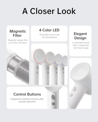 Laifen Hair Dryer SE, 200 Million Negative Ionic Blow Dryer with 105,000 RPM Brushless Motor 1400W Powerful Fast Drying High-Speed Low Noise Hairdryer with Magnetic Attachments 8