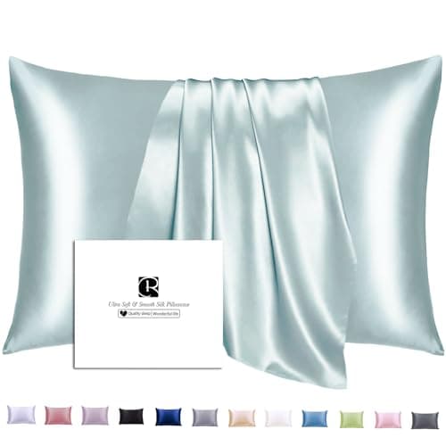 Ravmix Silk Pillow Cases with Zipper, 21momme Mulberry Silk Pillowcase for Hair Skin Health, Soft Smooth Breathable Cool Pillow Cover for Beauty Sleep with Gift Box 1PC(Standard 20"x26", Aqua Green)