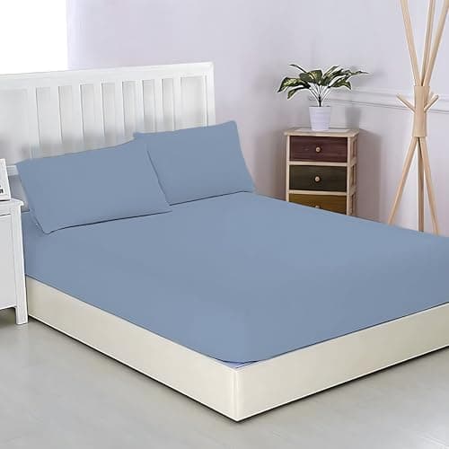 Charlottely Hues 1000 Thread Count Fitted Sheet - 100% Egyptian Cotton Long-Staple Breathable Sateen Weave All Around Elastic Fit - Mattress Fit Upto 18Inch Deep Pocket Fitted Sheet - King (Sky Blue)