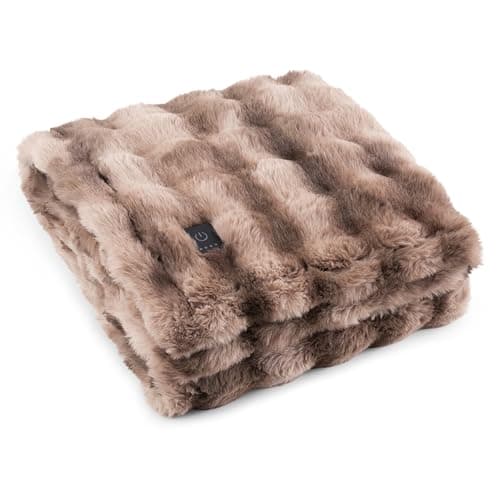 Brookstone Heated Faux Fur Throw Blanket - Heat Blankets Electric - Faux Fur Heated Throw Blanket- 4 Heat Settings, 4-Hour Auto Shut Off, 100% Polyester, 50"x60" - Brown
