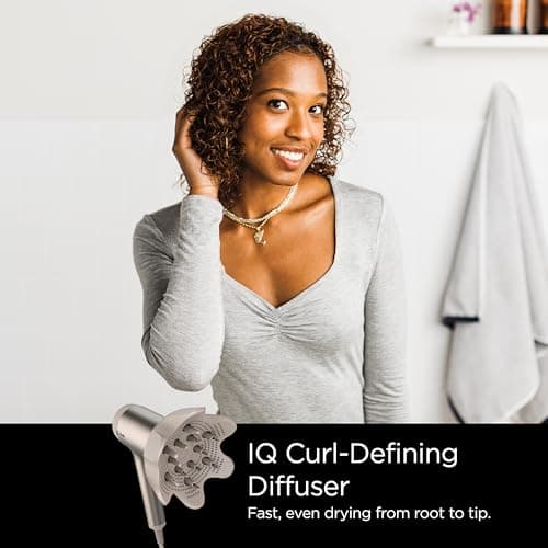 Shark HD113BRN Hair Blow Dryer HyperAIR Fast-Drying with IQ 2-in-1 Concentrator and Curl-Defining Diffuser Attachments, Auto Presets, Ionic, Styling Tools, No Heat Damage, Extendable Prongs, Stone 5