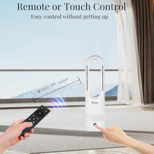 Hiluce All Season Bladeless Fan, 1400W Space Heater & 40W Tower Fan Combo with Remote,25dB Quiet Heater Fan Combo,90° Oscillation,8 Speeds, 9H Timer,Fast Safety Heat for Bedroom, Kitchen, Office 22" 8