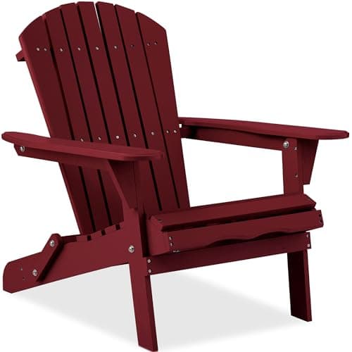 Best Choice Products Folding Adirondack Chair Outdoor Wooden Accent Furniture Fire Pit Lounge Chairs for Yard, Garden, Patio w/ 350lb Weight Capacity - Deep Red