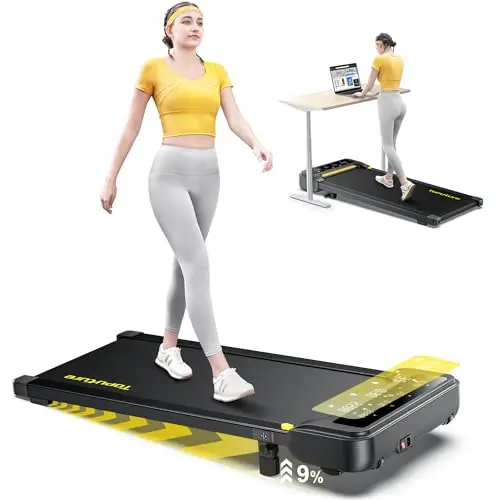 TOPUTURE Walking Pad with 10% Incline, 3.0HP Brushless Quiet Under Desk Treadmill, Portable Treadmills for Home/Office, Running Machine 300 lbs Capacity with RGB LED Screen, Remote Control/App Control