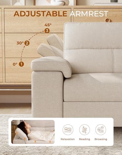 Upvilla 71.25" Modern Sofa Couch for Living Room, Deep Seat Sofas with 8”Cushion, Comfy 2-Seater Chenille Loveseat with Convertible Armrest, Removable Sofa Cover, High Leg (Beige) 5