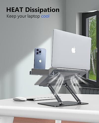 JCZT Laptop Stand for Desk, Adjustable Aluminum Laptop Computer Stand, Foldable Ergonomic Computer Stands with Phone Holder for MacBook Air, Pro, Dell XPS, HP 10-16'' Devices - Grey 6