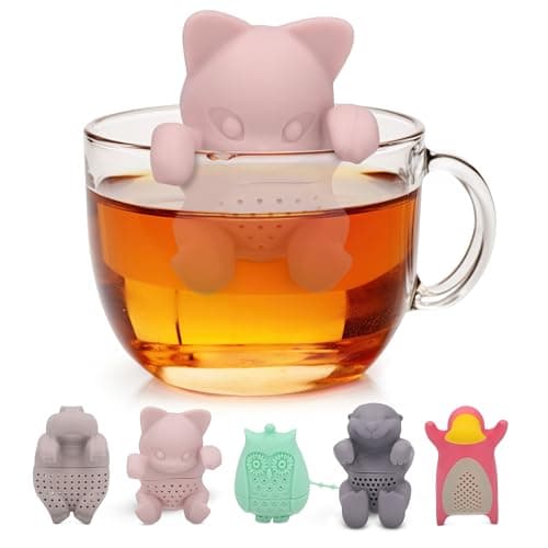 Tea Infuser for Loose Leaf Tea-leaves - ParTea Pack Silicone Strainer Animals, A Fun and Ideal Gift for Friends, and Family, 5-Pack Loose Leaf Steeper Set in Soft Multi-Color Designs 6