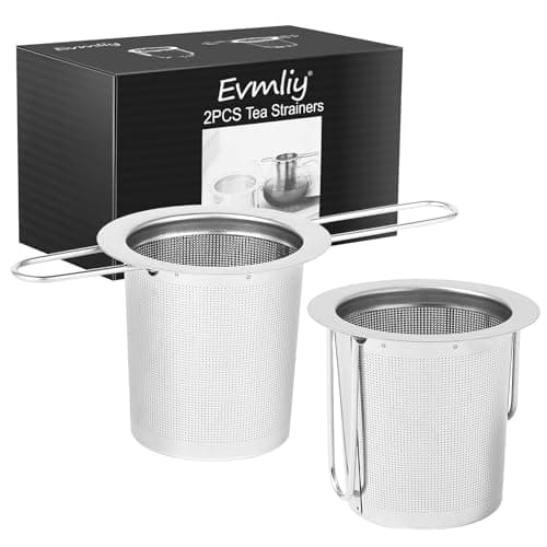2Pack Tea Strainer, Stainless Steel Tea Infuser Basket Sitting in Mugs, Evmliy Tea Infusers for Loose Tea, Fine Mesh Tea Diffuser Long-Handled Tea Strainers Filters, Tea Steeper for Leaf (2Pack)