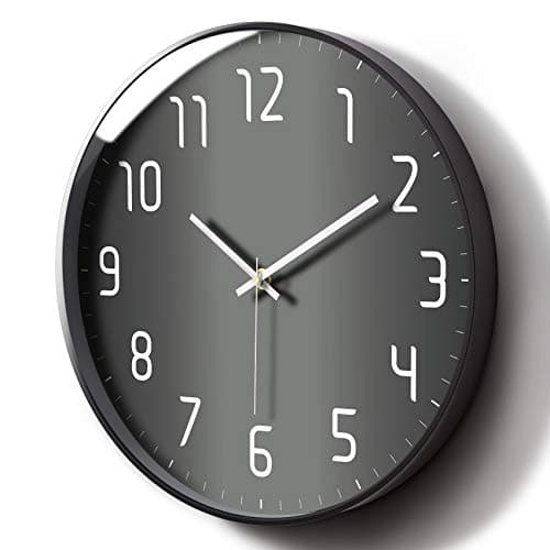 Modern Wall Clock Silent Non Ticking Cool Clocks for Wall Black&Grey Large Office Analog Small Battery Operated Wall Clock for Bedroom Kitchen Living Room Decorative Cool Unique Reloj De Pared 12inch