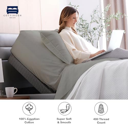 Cottingon 1 Piece Top Split King Fitted Sheet Only for Adjustable beds, Premium 100% Egyptian Cotton, 34 Inches Half Split Flex Head Bottom Sheet for Sleep Number Beds 16" Deep Mattress, Light Grey 6