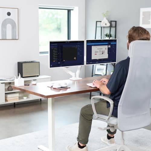 VIVO Dual Monitor Stand, Fully Adjustable Arms for 17 to 32 inch Screens, Mechanical Articulating Desk Mount, Gaming and Office Setups, VESA 75x75, 100x100, Max 19.8 lbs, Classic, White, STAND-V002OW 9