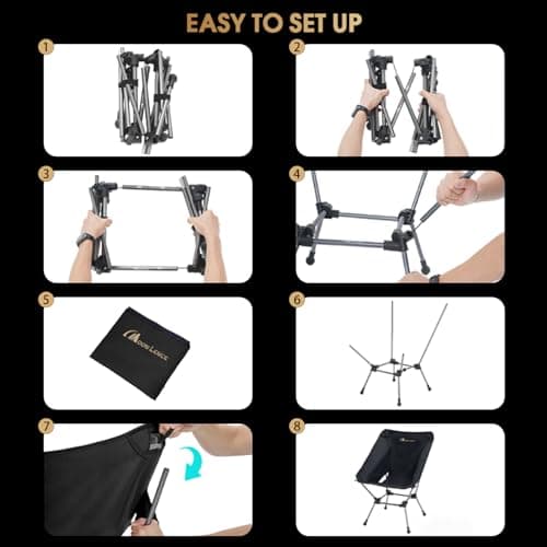 MOON LENCE Portable Camping Chair Plus, Larger & Roomier, Compact and Lightweight Still, Folding Chair for Backpacking & Hiking, 330Lbs Capacity (Black) 8