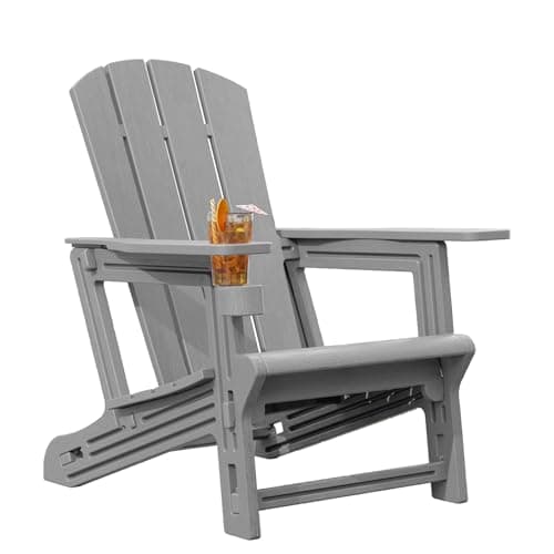 Trygoal Adirondack Chair, HDPE Plastic Adirondack Chairs, All Weather Fire Pit Chairs with Cup Holder, Outdoor Lawn Chair for Patio, Garden, Backyard, Grey