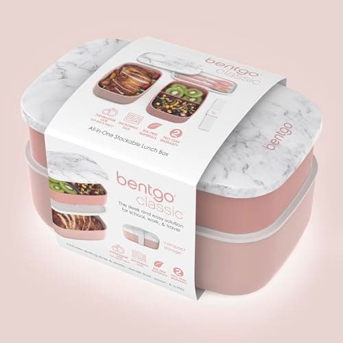 Bentgo Classic - Adult Bento Box, Stackable 3-Compartment Lunch Box with Removable Utensil Set and Sealing Strap, BPA-Free, Food Container Ideal for Meal Prep, Work, and On the Go (Blush Marble) 8