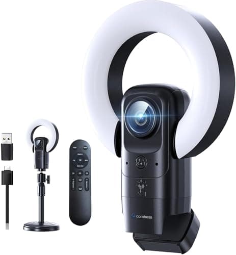 Combess 4K Webcam with Light, Webcam for PC with Microphone, Plug and Play, USB Computer Camera for Desktop, Auto-Focus, Web Camera for Desktop Computer Zoom Skype