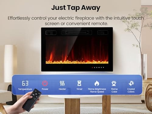 Electric Fireplace Insert 30" Realsmart 1500W Wall Mounted Fireplaces Recessed Heaters,Fit for 2 X 6 stub, Remote Control Slim Black Fireplace Touch Screen Timer 12 Flame Colors LED Decor Low Noise 6