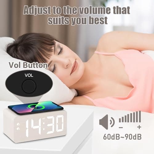URAYCO Wooden Digital Alarm Clock, 10W Fast Wireless Charger Station & 2 USB Charging Ports, with 0~99% Dimmer, Dual Alarm, Weekday/Weekend Mode, Wood LED Clock for Bedroom, Desk, Office 7