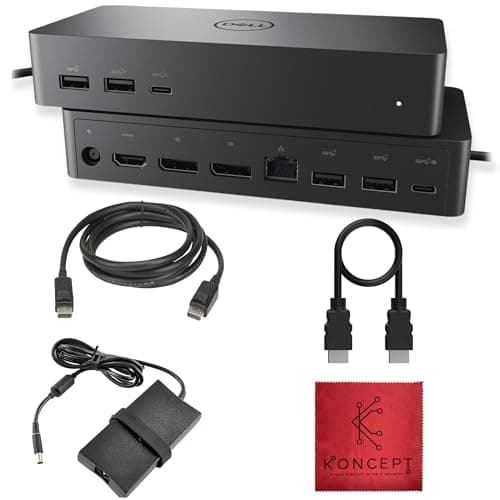 UD22 Dell Universal Docking Station USB-C/USB-A Supports Dual/Triple & 4 Monitors – Dock with 130W, HDMI, DisplayPort Cables & Cleaning Cloth – 4K Display Support