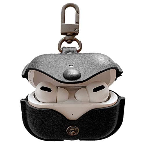 Genuine Leather Case Compatible with AirPods Pro Case 2nd/1st Gen (2023/2022/2019), VOMA Protective Cover for Apple AirPods Pro 2/Pro Wireless Charging Case with Keychain and Snap Lock Black