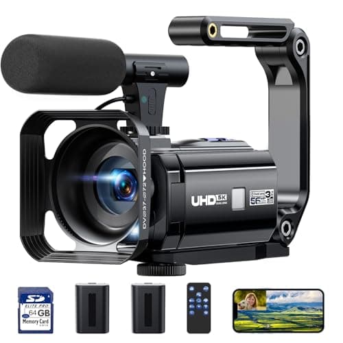 5K Camcorder Video Camera 56MP Vlogging Camera YouTube 16X Digital Zoom Webcam Anti-shake 3.0" 270° Rotation Touchscreen Dual Lens Cam corder with 64GB SD Card, 2 Batteries, Microphone, Remote, Tripod
