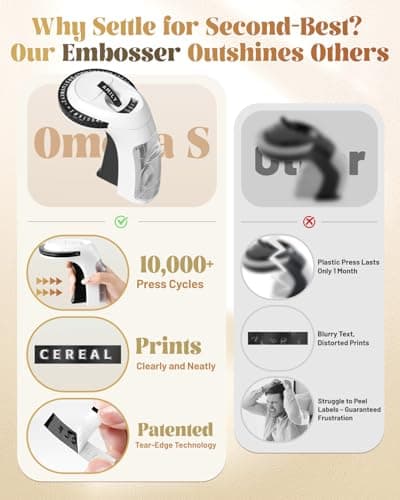 VolenGo Embossing Label Maker, Scrapbook Supplies Junk Journal Kit, Vintage Embossed Label Maker Machine with 10-Roll Color 3D Tapes, Retro Manual Embosser for Home DIY Crafts & Scrapbooking, Omega-S 5