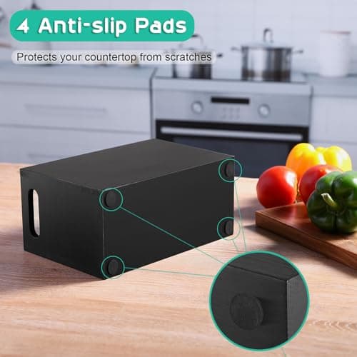 ALELION Black Kitchen Utensil Holder for Countertop - Wooden Large Utensil Caddy Organizer for Counter - 3 Compartment Cooking Utensil Crock for Silverware Spoon Spatula 5