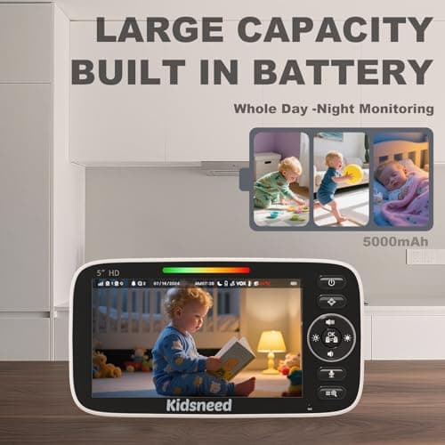 Baby Monitor with Camera and Audio – 720P Baby Camera No Wifi, 5 inch Screen,48 Hours Battery Life, Night Vision, Remote Pan& Tilt& Zoom，Two-Way Talk, Lullabies, Thermal Monitor, 1000ft Range 6