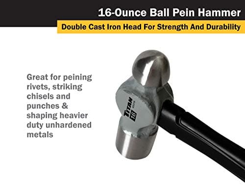 Titan 63302 2-Piece Ball Pein Hammer Set, Includes 8oz & 16oz Ball Peen, Forged Steel Heads, Shock Absorbing Fiberglass Handles & Textured Grips 7