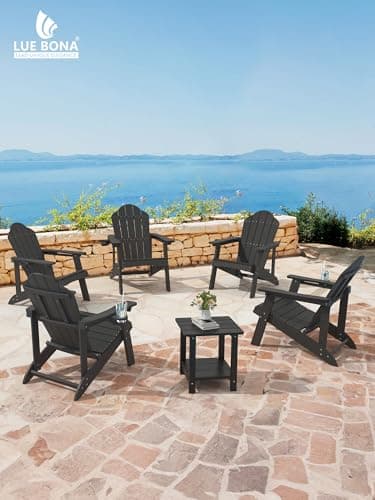 LUE BONA HDPE Adirondack Chairs Set of 4 - Weather Resistant Seating with Cup Holder for Patio, Fire Pit, Deck & Resort Garden, Black 6