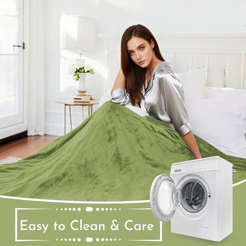 ONDAN Electric Heated Blanket 84"x90" Queen Size Flannel Heated Blanket, Cozy & Warm for All Night, 4 Heat Settings & 10 Hours Auto Off, Machine Washable, Green 5