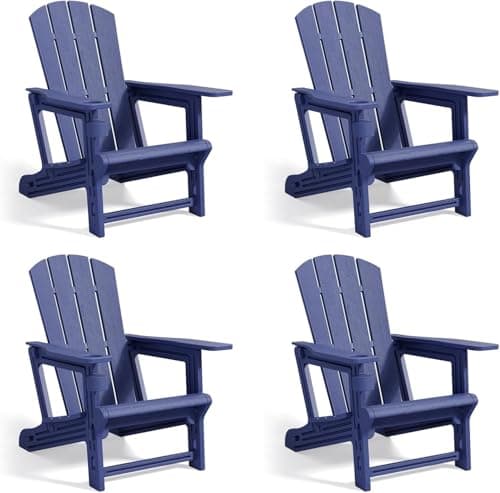 Trygoal Adirondack Chair Set of 4, Plastic Adirondack Chairs with Cup Holder, All Weather Fire Pit Chairs, Outdoor Lawn Chair for Patio, Garden, Backyard,Navy Blue