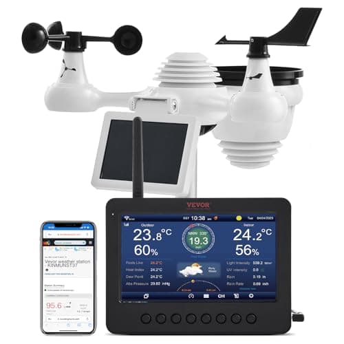 VEVOR 7-in-1 Wi-Fi Solar Self-Charging Weather Station with 7" TFT Color Display, Solar-Powered Outdoor Sensor, Indoor&Outdoor Monitoring for Temperature, Humidity, Wind Speed/Direction and Rainfall