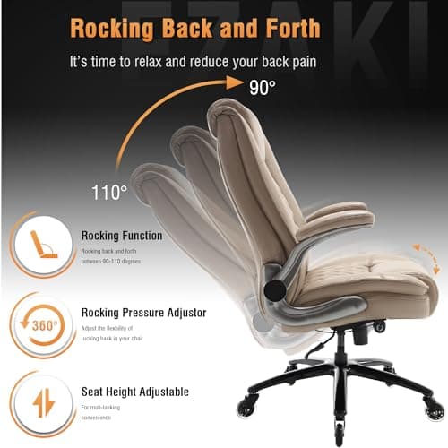 EZAKI High Back Office Chair-Flip-up Arms Executive Computer Desk Chair, Built-in Lumbar Support Thick Padded Adjustable Rock Tension Ergonomic Design for Back Pain 5