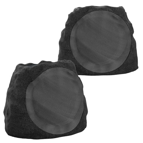 JMJEAN Outdoor Speakers Bluetooth Waterproof Patio TWS Connection Outdoor Bluetooth Speakers Wireless Solar Powered and Rechargeable Rock Speaker for Patio Pool,Backyard (Granite, 2 Pack)