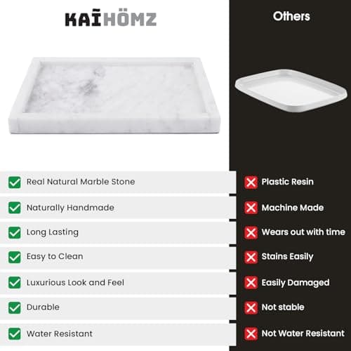 KAIHOMZ Premium White Marble Tray for Bathroom Countertop – Marble Vanity Tray for Bathroom and Kitchen | Rectangular Bathroom Counter Tray for Organizing Accessories 5
