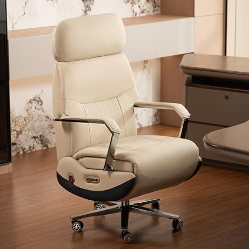 Kinnls Carlo Ergonomic Power Recliner Chair for Long Hours, Leather Electric Luxury Office & Home Desk Chair with Back Heating and Ventilation, 3-Speed Cooling, 400Lbs Capacity (Light Coffee) 2