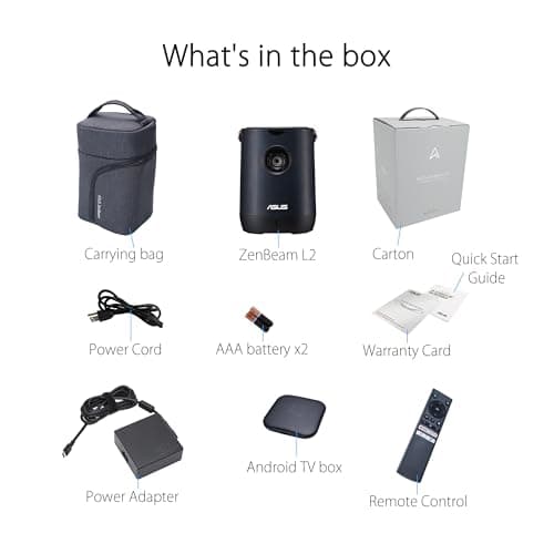 ASUS ZenBeam L2 Portable Projector 1080P Full HD, Smart Projector 960 LED Lumens, Small Outdoor Projector with Wifi, 10W Bluetooth Speaker and Android TV Box, Wireless Projector 3.5H Built-In Battery 9