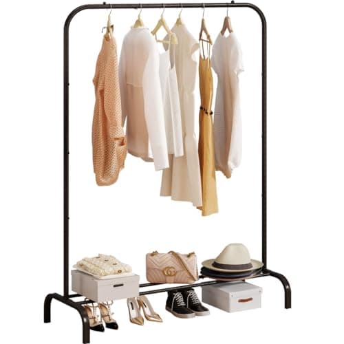 SUOERNUO Garment Rack for Hanging Clothes Rack Heavy Duty Portable with Bottom Metal Shelf Drying Coats Shirt,Black (Black)
