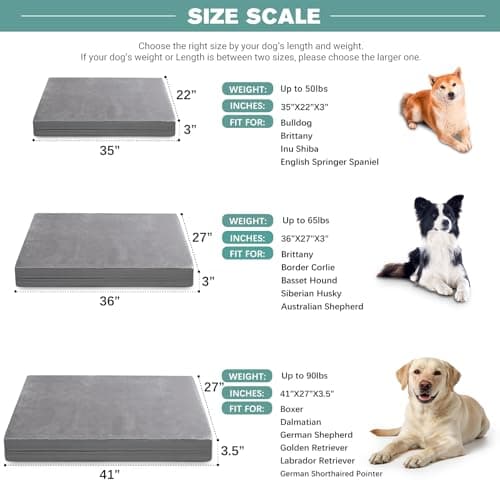 Vonabem Waterproof Outdoor Dog Bed Large Medium Sized Dogs, Washable Crate Pad 35 inch, Foam Orthopedic Pet Beds with Removable Cover,Durable Anti-Slip Kennel Pads 35"x22", Gray 8