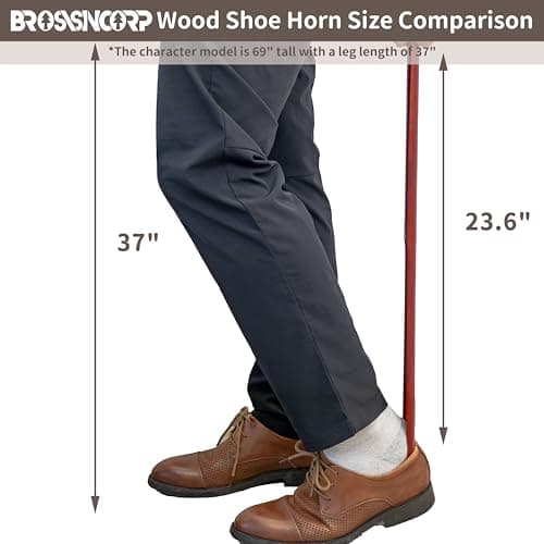 Brosisincorp Wooden Shoe Horn Long Handle For Seniors 23.6" Easy Wear Helper Shoehorns Women Kids Baby Elderly Hanging Rings Red Beech Wood 5