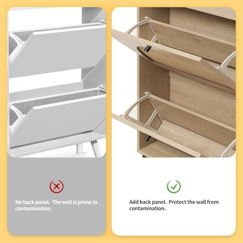 ZeHuoGe Rattan Shoe Cabinet with 2 Flip Drawers, Narrow Hidden Entrance Hallway Free Standing Shoe Rack for Heels, Slippers (Natural) 9
