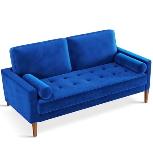 Vesgantti Blue Velvet 56" Mid-Century Modern Loveseat Sofa, 2 Seater with Tufted Seat, Sturdy Wooden Frame, Indoor Use