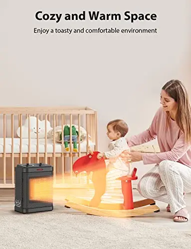 1500W Small Space Heater for Indoor Use, PTC Ceramic Space Heater with Thermostat, 3 Modes, Safety Quiet Heating, Multiple Protection, Portable Heater for Office Room Desk Use 6