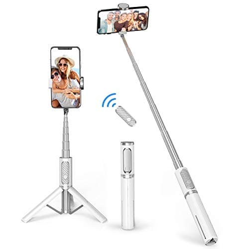 ATUMTEK Selfie Stick Tripod, 3-in-1 Extendable Aluminum Phone Tripod with Detachable Bluetooth Remote, Compatible with iPhone 17/16/15/14/13/12/11/11 Pro/XS Max/XR and Samsung Smartphones, White