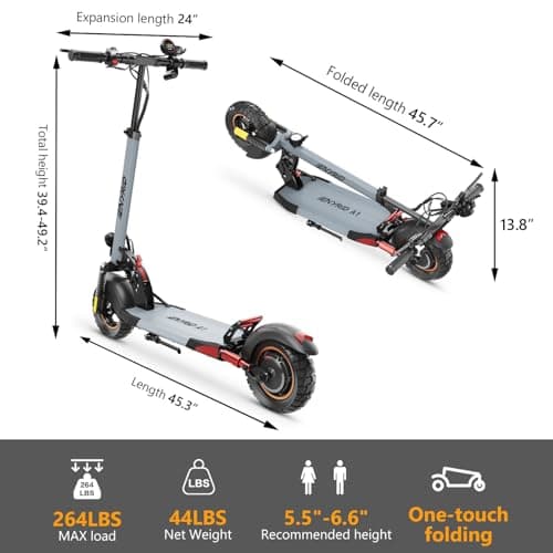 A1 Electric Scooter Adults, 1000W Peak Motor, Up to 25 Miles Range / 28MPH, 10" Offroad Pneumatic Tire, Dual Suspension Electric Scooter, 360 ° Light Systems, Portable Folding Commuting 9