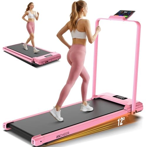 ANCHEER Foldable Treadmill with 20% Incline, Manual Walking Pad Treadmills with Handle Bar, 500LBS Capacity/Dual Flywheel System/Widened Belt, Quiet Portable Walking Treadmill Under Desk with LED