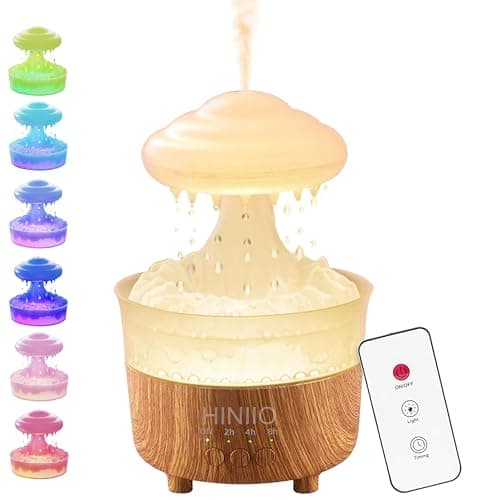 Rain Cloud Humidifier Water Drip with 7 Colors LED Night Light, Mushroom Essential Oil Diffuser with Remote Control for Bedroom Sleeping Relaxing(Wood Grain)