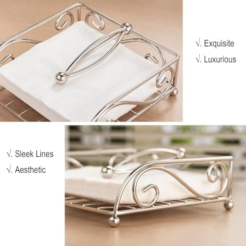 Geliqiao Napkin Holders for Table Metal Napkin Holder for Kitchen with Weight Arm Flat Napkin Dispenser Stainless Steel Lavish Home Hotel Decorative Holder Silver Chrome(7" L X 7" W X 2.5" H) 5
