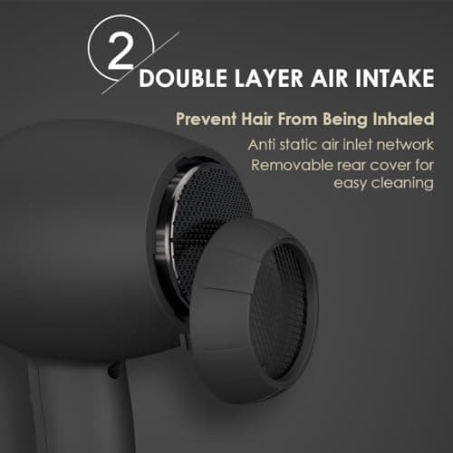 JINRI Ionic Hair Dryer with Diffuser & Comb and Concentrator, Lightweight Quiet Infrared Blow Dryer, Powerful 1875 Watt Motor for Smooth and Fast Drying Hair, Black 7
